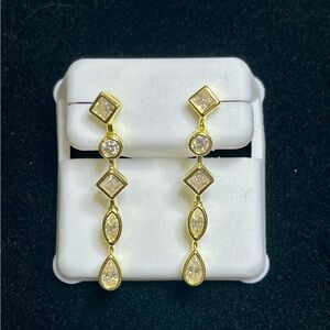 🆕 14k Gold Over .925 Sterling Silver & Moissanite Geometric Drop Earrings